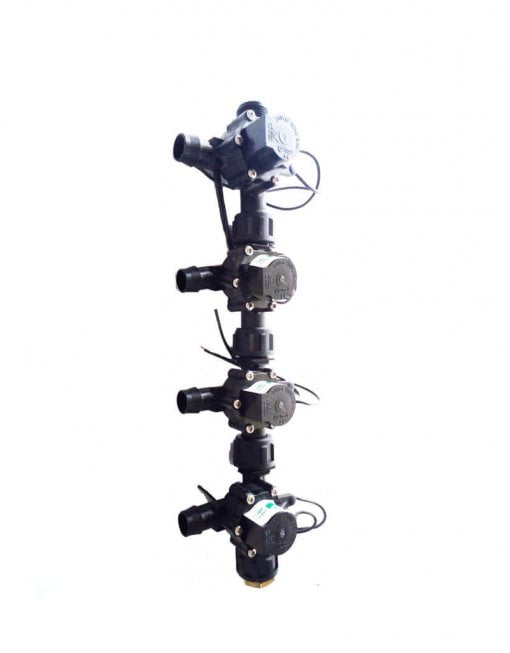 Irrigation Manifold Assembly (4 x Manifold - 2-way 3/4" 24VAC Inlet - 19mm Barb Outlet 50LPM)